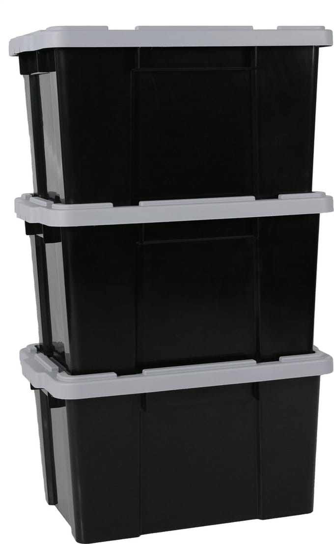 IRIS Powerbox Opbergbox - 50L - Kunststof - Zwart/Grijs - Set van 3