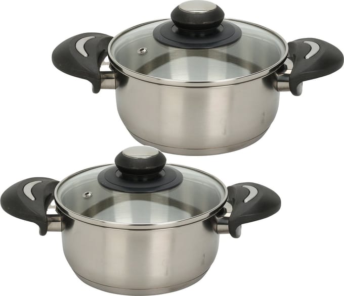 Excellent Houseware Kookpannen set - 2x - glazen deksel - RVS - 2.7 en 5.4 liter