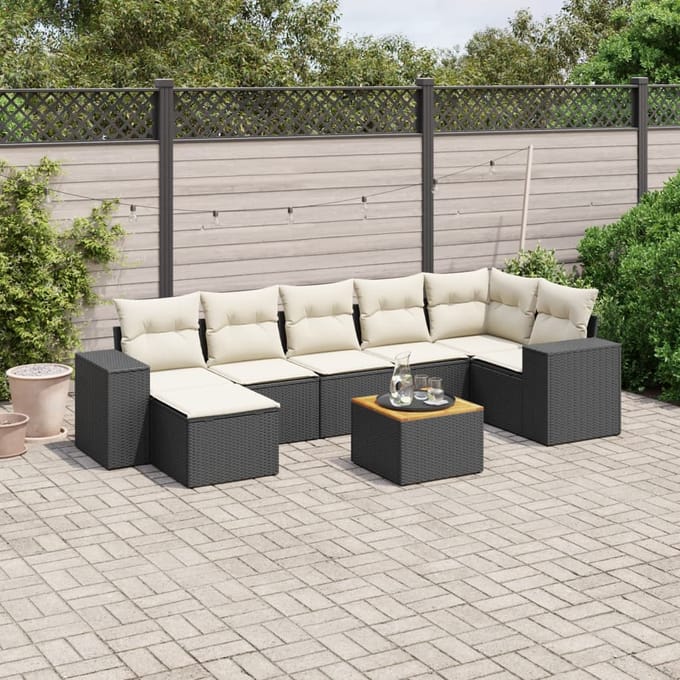 vidaXL - 8-delige - Loungeset - met - kussens - poly - rattan - zwart