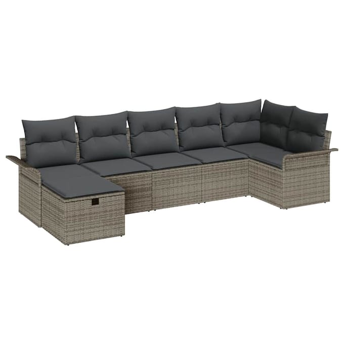 vidaXL - Tuinbank - Set - 7 - st - Grijs - poly - rattan