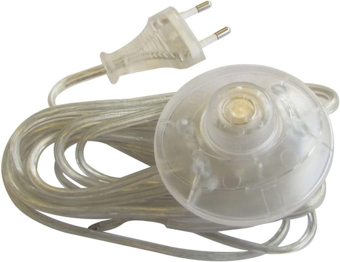 Netsnoer met ronde schakelaar en transparante kabel 2-pins 3m