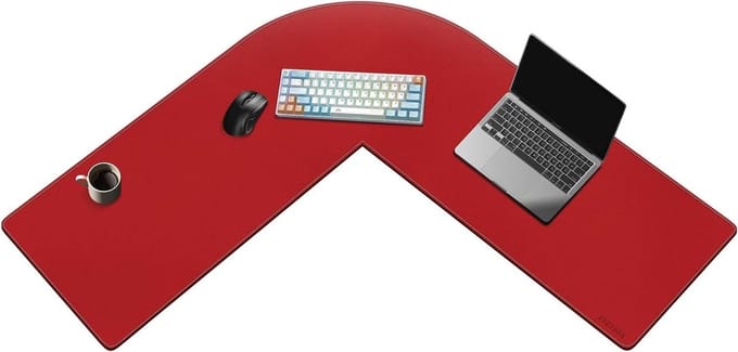 L-vormige bureau onderlegger 220x33 cm hoekbureau schrijfmat PU leer computertafelonderlegger - rood