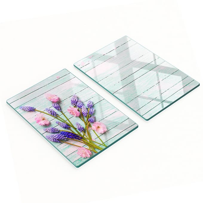 Set van twee glazen snijplanken met lavendelprint, 2x40x52 cm