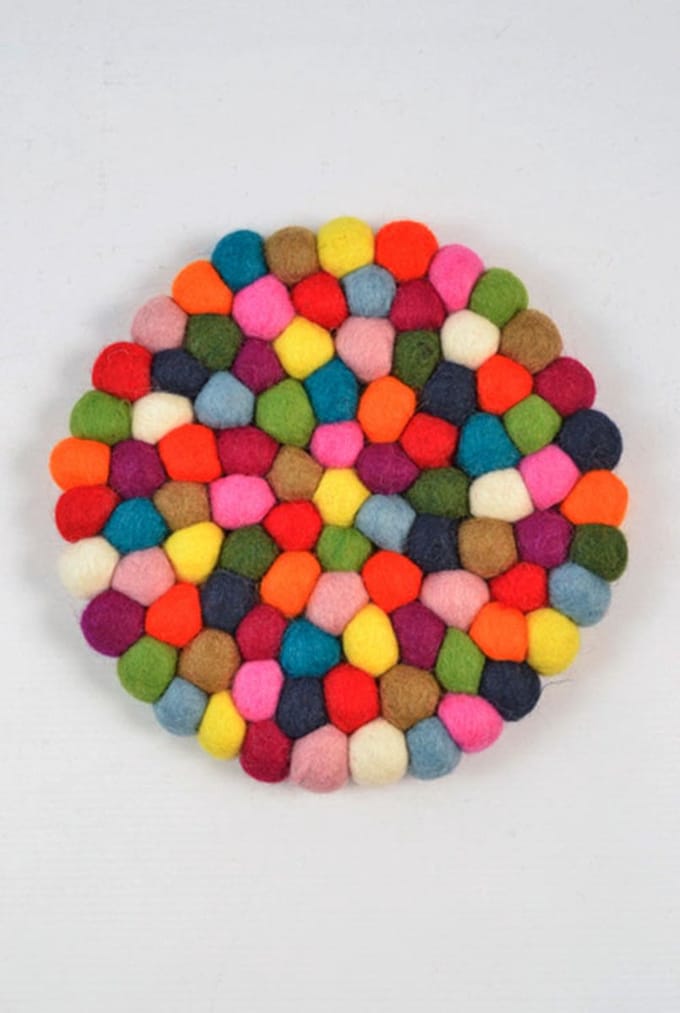 Vilten onderzetter rond  multicolor 20 cm