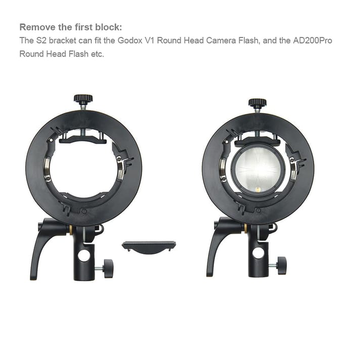 Godox S2 Draagbare Flitser S-type Houder Speedlite Beugel met Bowens Mount voor Godox V1 Serie V860II zwart
