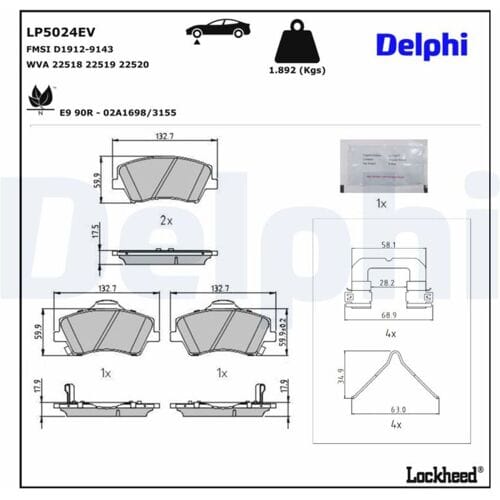 Remblokset, schijfrem DELPHI LP5024EV