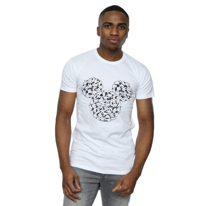Disney Heren Mickey Mouse Hoofd van Handen T-Shirt (Wit)