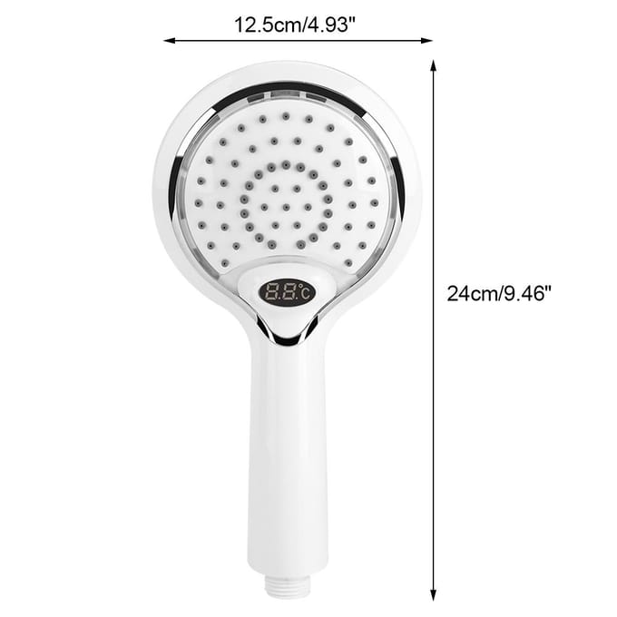 Pommeau de Douche de Bain Portatif avec Affichage Numérique de la Température et LED 3 Couleurs blanc