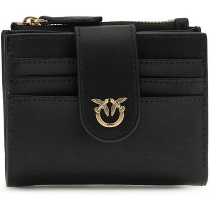 PINKO Leren portemonnee Multi Purpose Wallet Nero - Antique Gold zwart