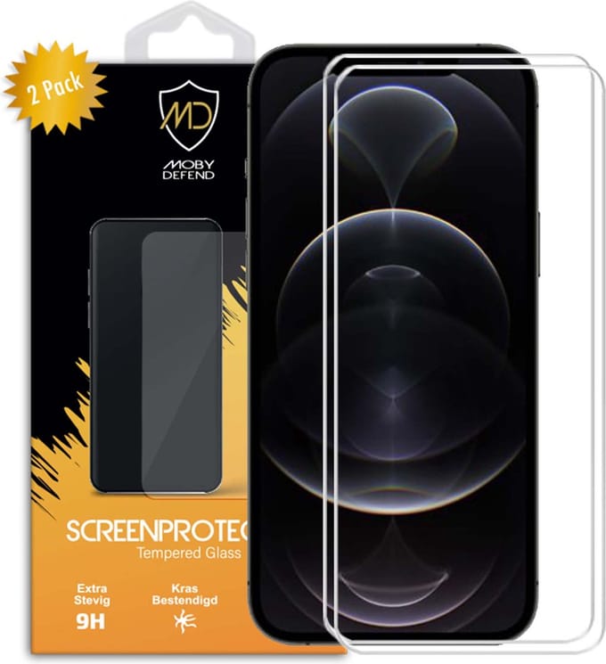 2-Pack MobyDefend Screenprotectors - Geschikt voor iPhone 12 Pro Max - Case-Friendly Screensavers - Gehard Glas