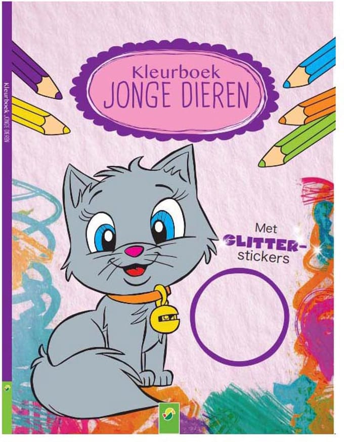 Wins Holland kleurboek jonge dieren met glitter stickers en glinsterende kaft.