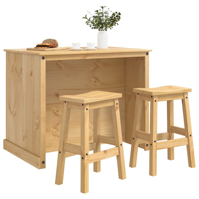 vidaXL Keuken Eiland Set 3 st Honing Wax 112 x 77 x 91,5 cm