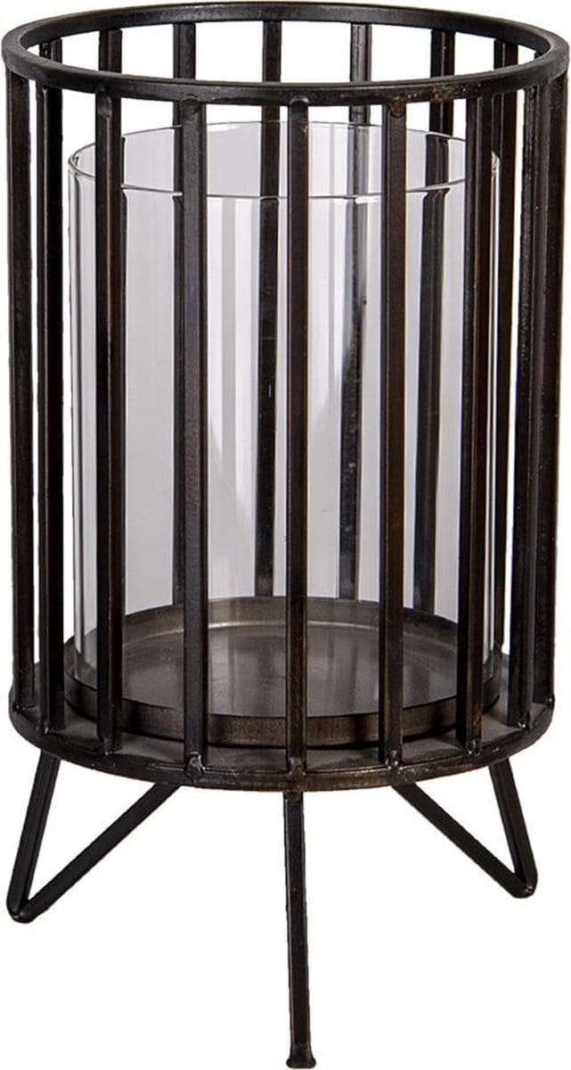 Clayre & Eef Windlicht Ø 15x26 cm Zwart Metaal