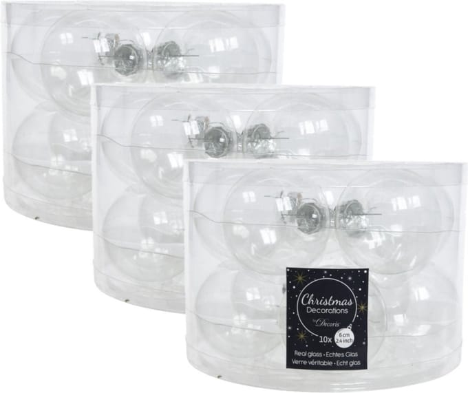 Kerstballen set - 30x stuks - transparant - glas - 6 cm - glans/mat - kerstversiering