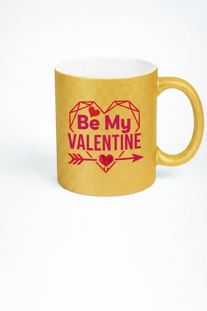 Gouden Glitter Valentijn Mok 'Be My Valentine' - Romantisch Cadeau
