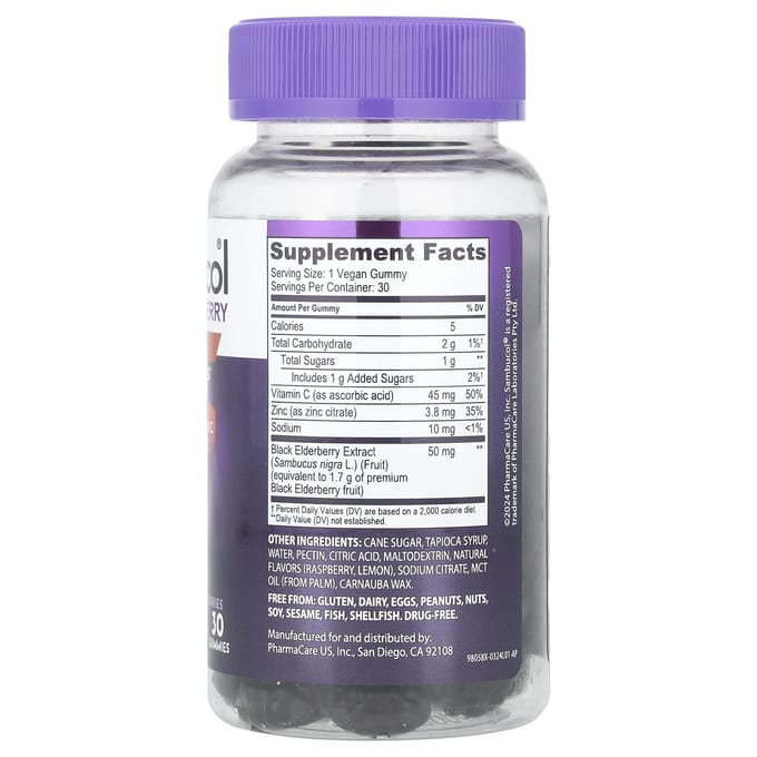 Sambucol, zwarte vlierbes, vitamine C en zink, 30 gummies