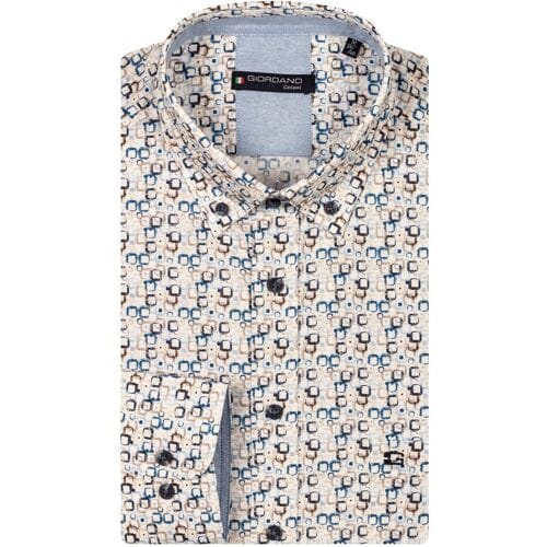 Giordano Overhemd Ivy Button Down Linnen Look Graphic Squares Fantasy Navy-Multi / male