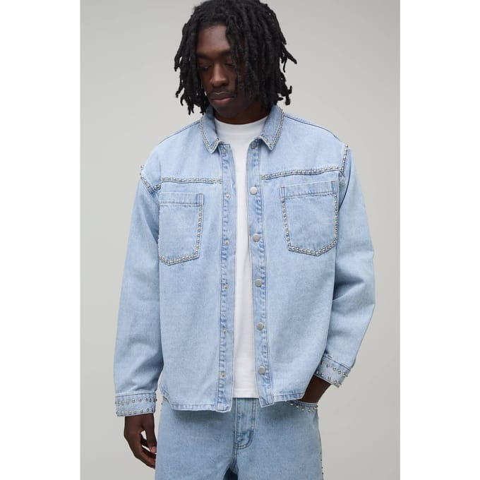 Denim Overshirt Met Studs | Light Blue | Size Small