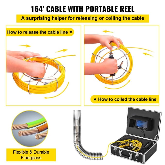 Caméra d'inspection d'égout 50M Moniteur LCD 7 pouces DVR Système d'inspection de canalisation d'eau étanche Kit de caméra avec carte SD 8 Go (50M 7Pouces)