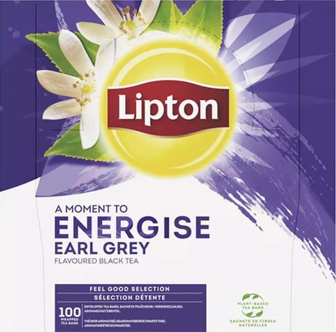 Lipton Feel Good Selection Earl Grey - 100 Theezakjes - Zwarte Thee - Grootverpakking - 1 Doos