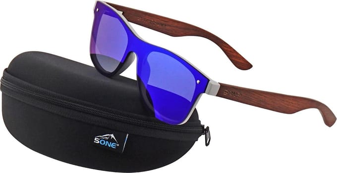 5one® Hvar Brown Wood Revo Blue - Houten Zonnebril gepolariseerd