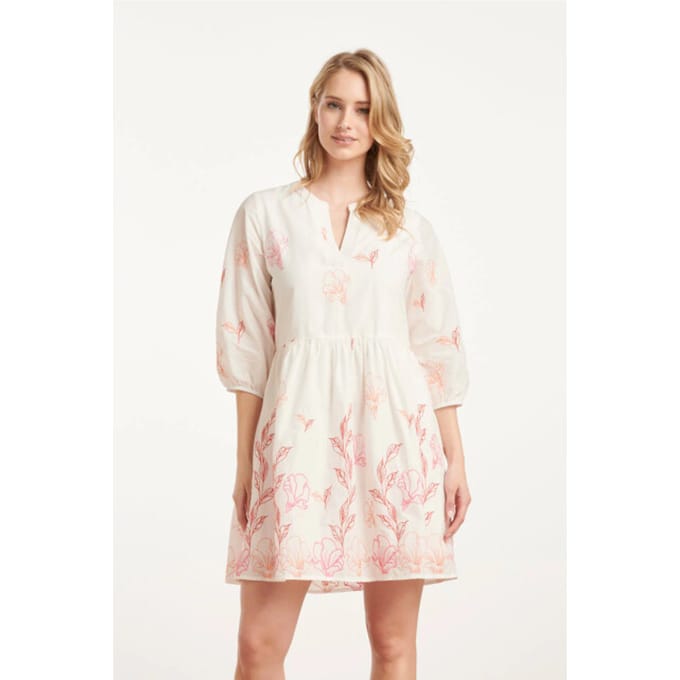 Smashed Lemon 25263 te bloemen geborduurde korte jurk met v-hals |
