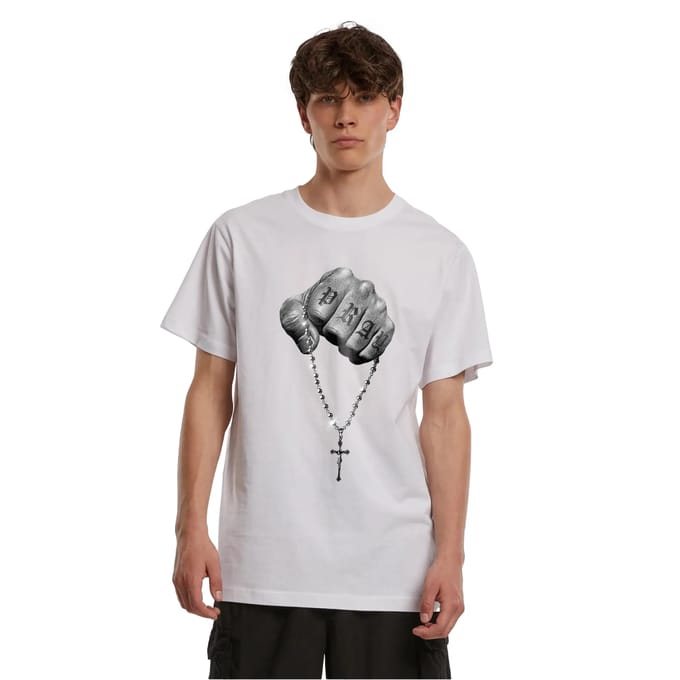 Mister Tee - Faith Meets Strength Heren Tshirt - M - Wit