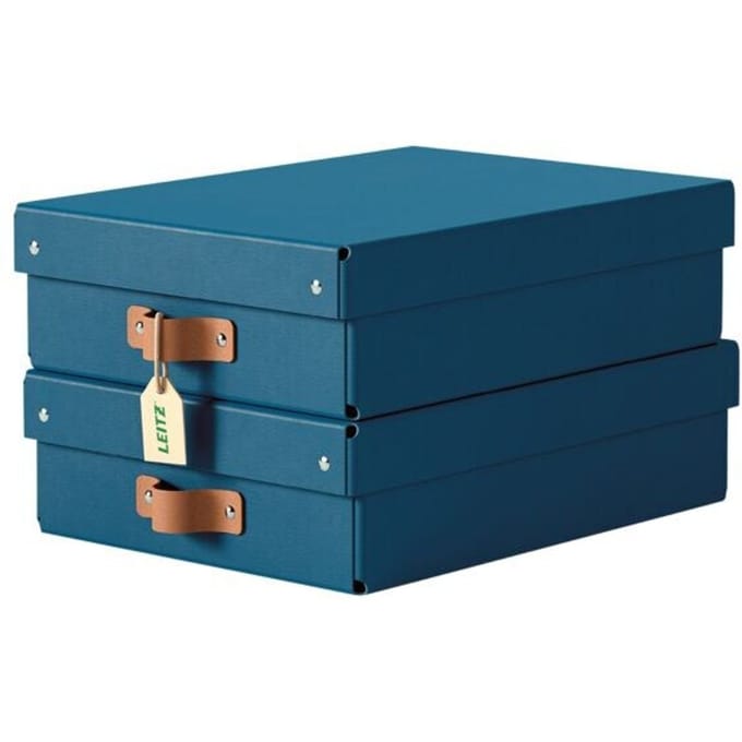 Leitz Puro Middelgrote Lage Opbergdoos met Deksel - Set van 2 - 8L - 100% Gerecycled Karton - Donkerblauw