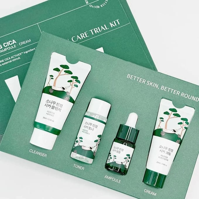 Round Lab Travel-Friendly Mini Skincare Kit Pine Calming Cica Trial Kit gray