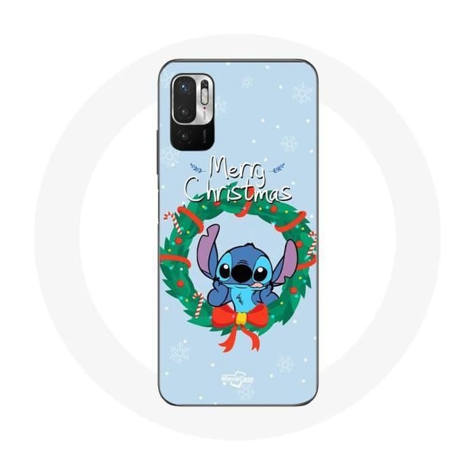 Coque pour Xiaomi Redmi Note 10 5G Stitch neige joyeux Noël bleu