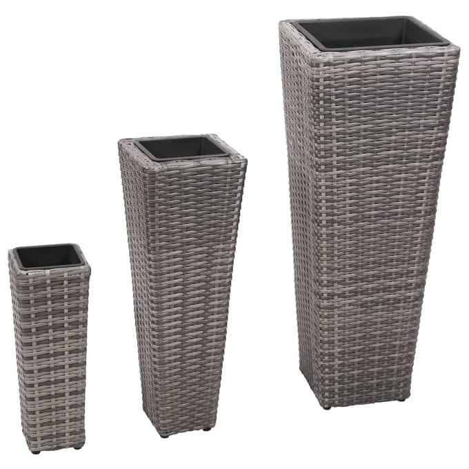vidaXL - Plantenbakken - verhoogd - 3 - st - poly - rattan - grijs