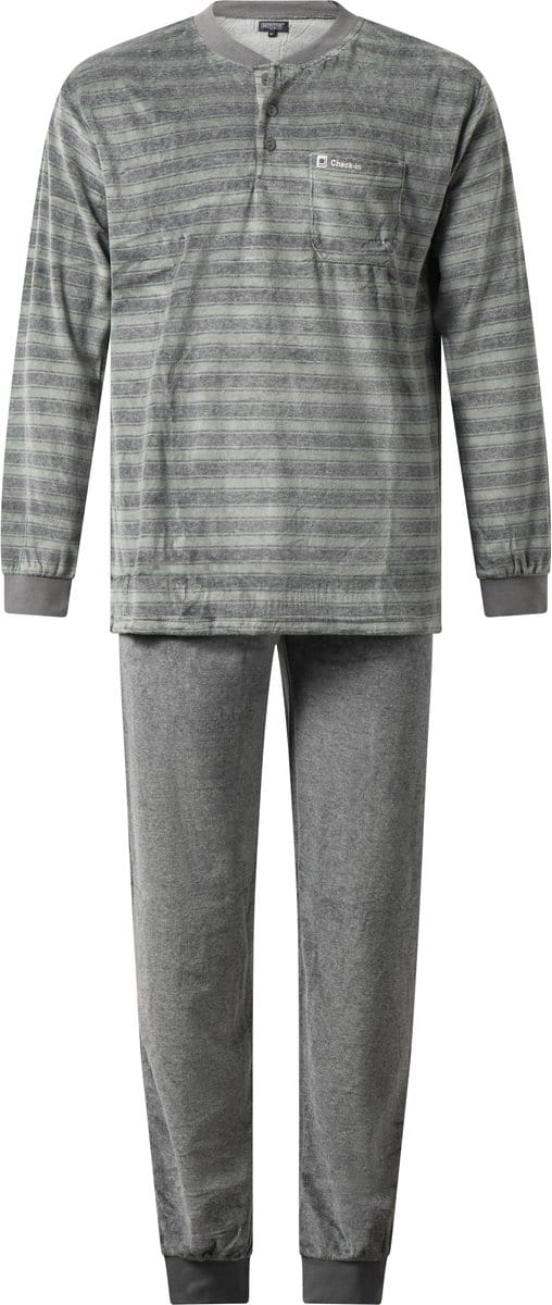 Outfitter - winter heren pyjama 451920 - warm velours - groen - maat L