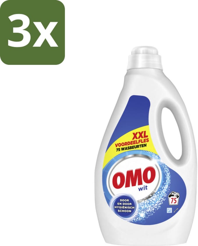 OMO – Vloeibaar Wasmiddel – Wit XXL – 75 Wasbeurten - Bulkverpakking - 3 stuks