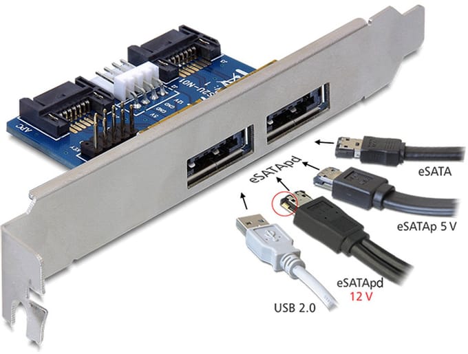 DeLOCK Slot bracket 2x eSATAp 5V/12V with Low Profile Bracket