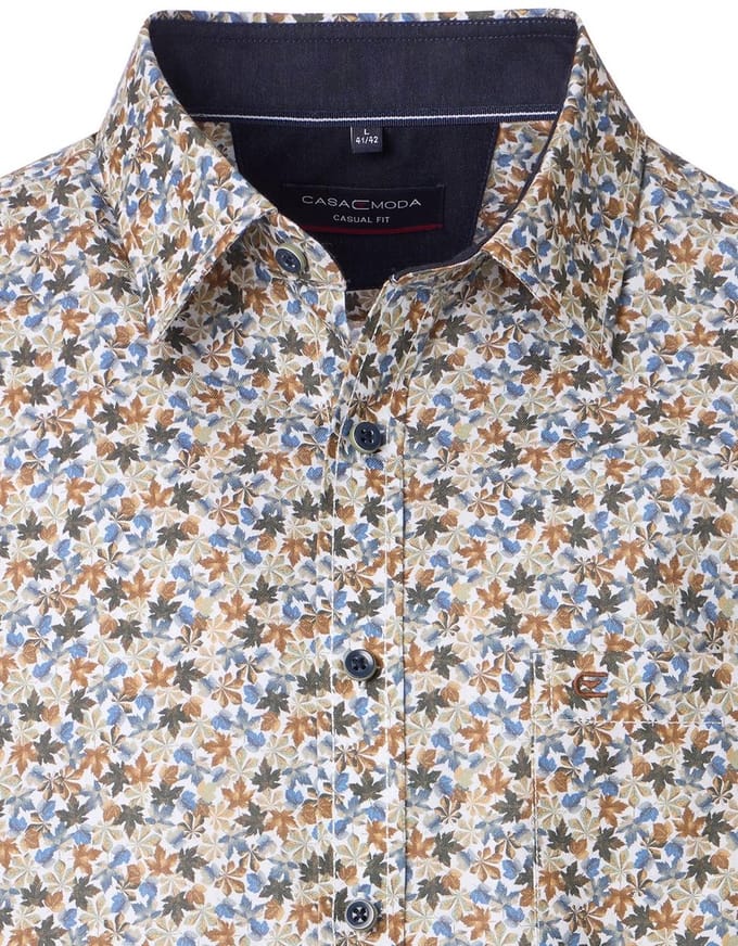 CASA MODA Sport casual fit overhemd - popeline - wit - bruin - blauw - grijs dessin