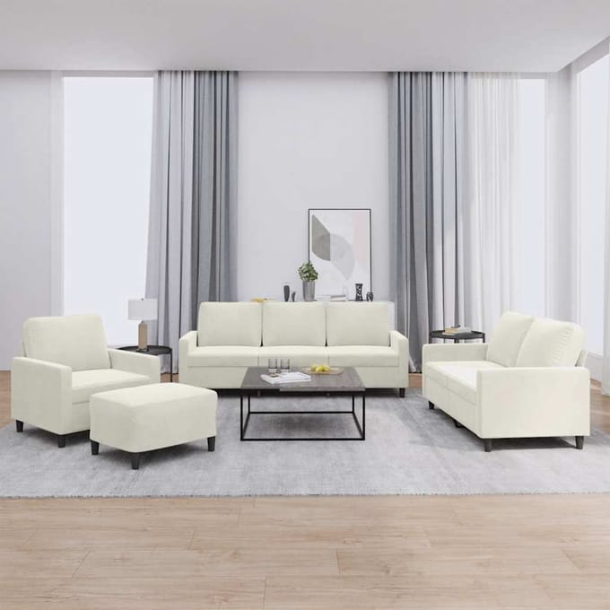 vidaXL - 4-delige - Loungeset - met - kussens - fluweel - crèmekleurig
