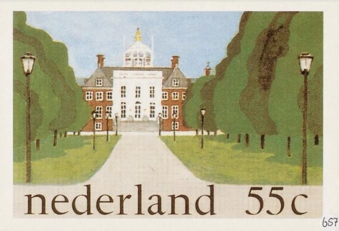 Briefkaart met afbeelding Huis ten Bosch postzegel