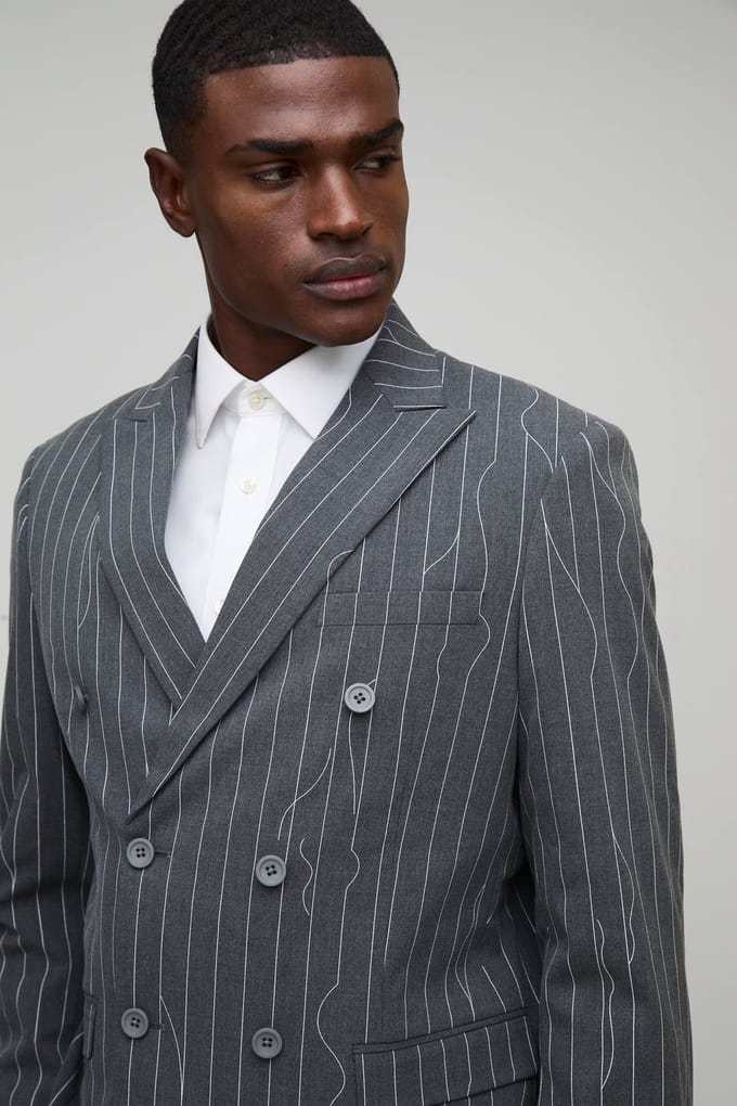Oversized Warped Pinstripe Blazer | Charcoal | Size 38