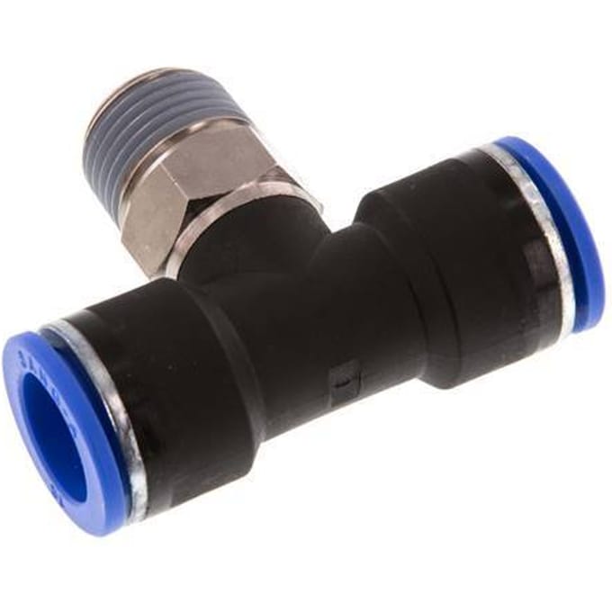 16mm x R1/2'' inline T-stuk Messing/PA 66 Insteekfitting Buitendraad Draaibaar NBR
