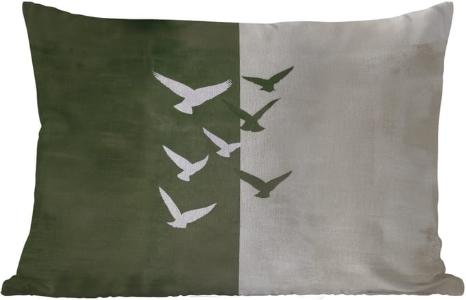Buitenkussens - Japandi - Vogel - Groen - 60x40 cm - Weerbestendig