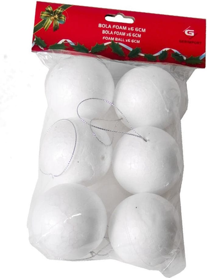 Gerimport Piepschuim ballen/bollen - 6x stuks - D6 cm - met lusjes - DIY hobby/decoratie balletjes