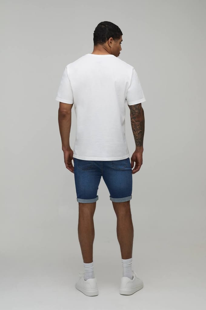 Essential Skinny Stretch Fit Denim Shorts | Mid Blue | Size 54