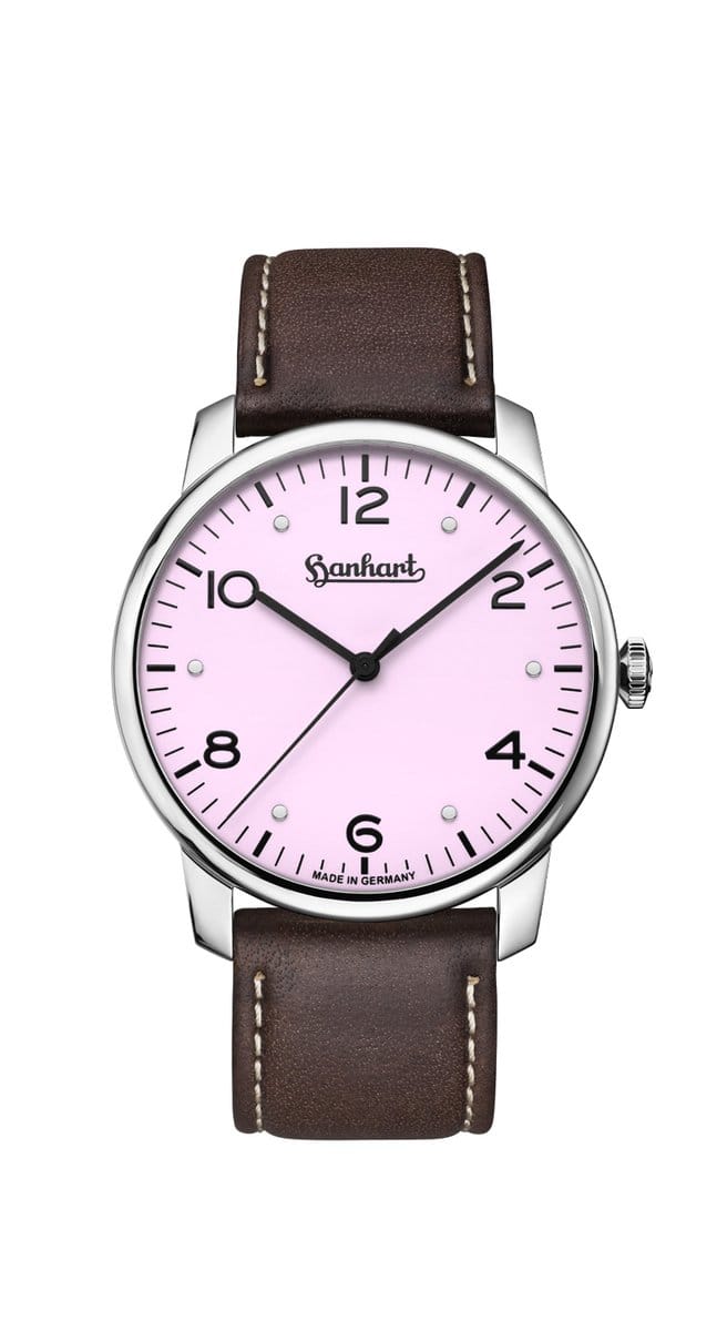 Hanhart horloge Silva rosé - rose - bruin leder band - leer - 38,5 mm diameter