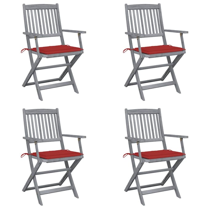 vidaXL - Set - van - 4 - klapstoelen - met - kussens, - gemaakt - van - massief - acaciahout.