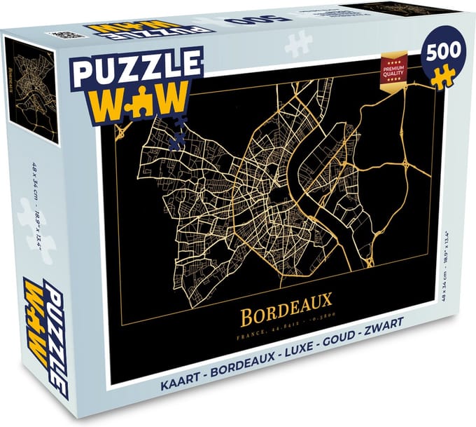 Puzzel Kaart - Bordeaux - Luxe - Goud - Zwart - Legpuzzel - Puzzel 500 stukjes