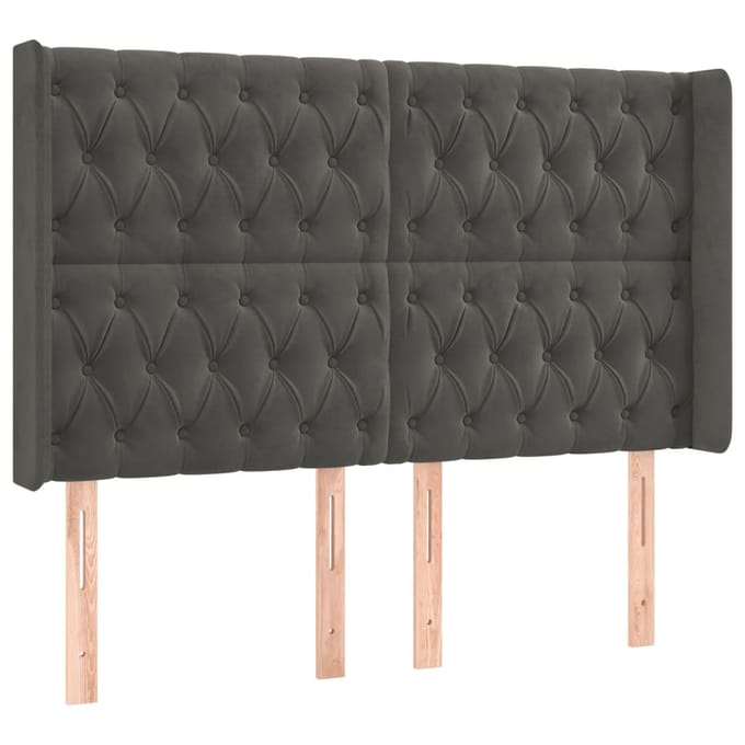 vidaXL - Hoofdbord - LED - 147x16x118/128 - cm - fluweel - donkergrijs