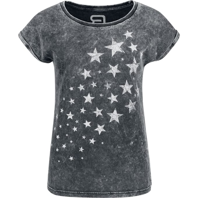 R.E.D. Rock-Engineered Design grijs T-shirt met sterrenprint en individuele wassing - Dames - XL
