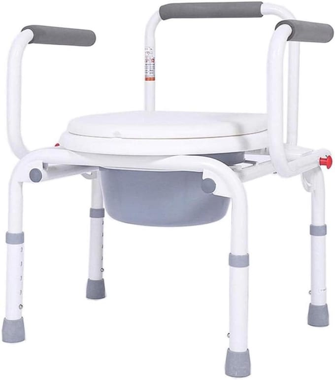 Toiletstoel - Commode Stoel - Ondersteuning Zitten - Verstelbare Hoogte - 150kg Draagkracht - Rood
