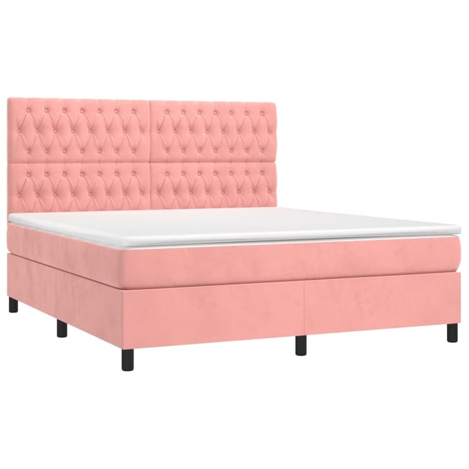 vidaXL - Boxspring - met - matras - en - LED - fluweel - roze - 160x200 - cm