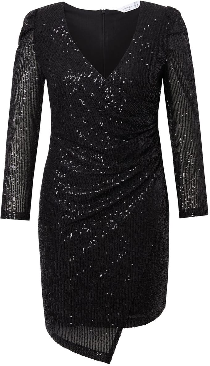 MIAMODA - Dames - Jurk wikkellook glitter lange pofmouw - Zwart - Maat 52